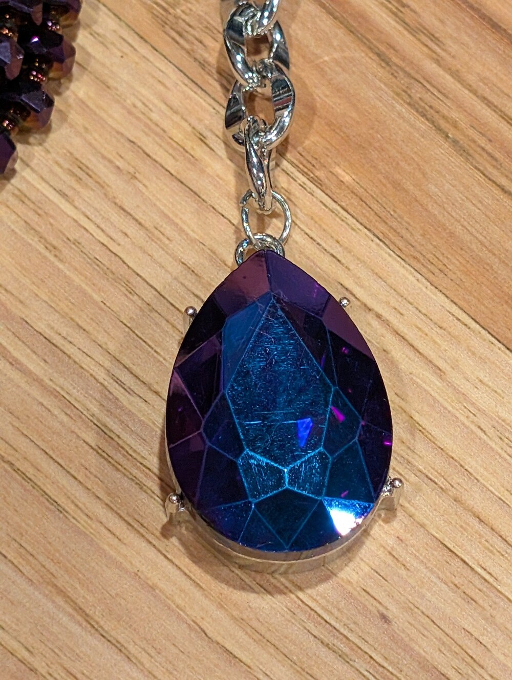 Purple Teardrop Crystal Pendant Necklace And Bracelet